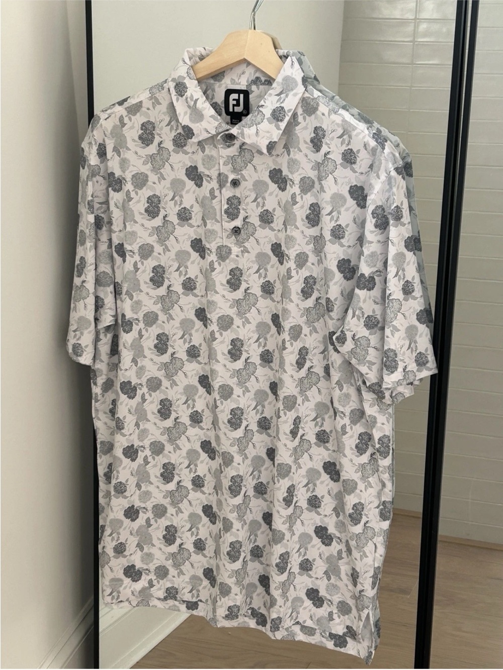 FootJoy Men's White Polo with Gray Floral Print